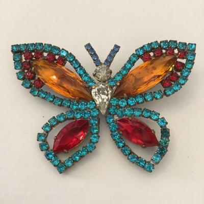 Elegant, vintage, butterfly, brooch, multicolored crystals, very beautiful