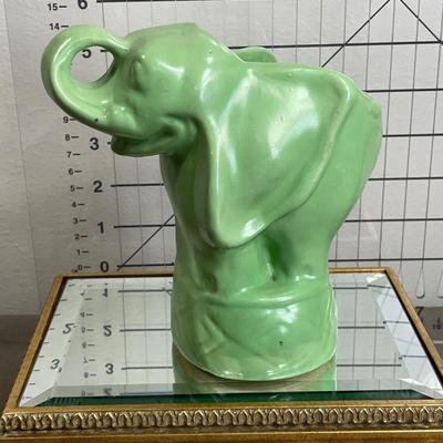 Vintage Green Pottery Elephant Planter