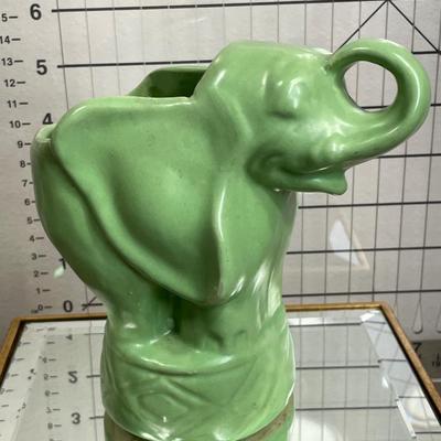 Vintage Green Pottery Elephant Planter