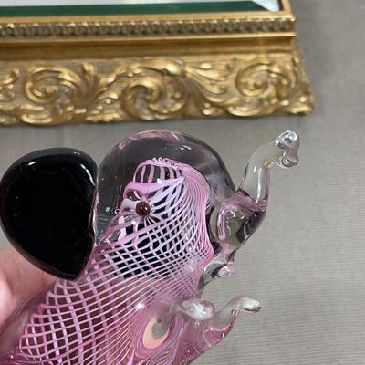 Vintage Murano Pink Swirl Glass Elephant