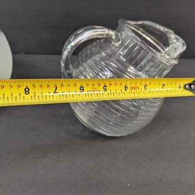 Anchor Hocking Tilt Ball Pitcher White Frosted With Silver Accent Lines & Manhattan Frosted Ball Jug Ribbed