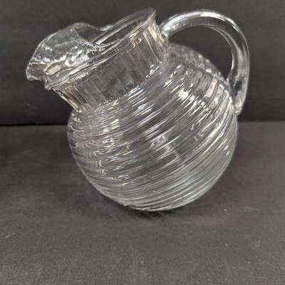 Anchor Hocking Tilt Ball Pitcher White Frosted With Silver Accent Lines & Manhattan Frosted Ball Jug Ribbed