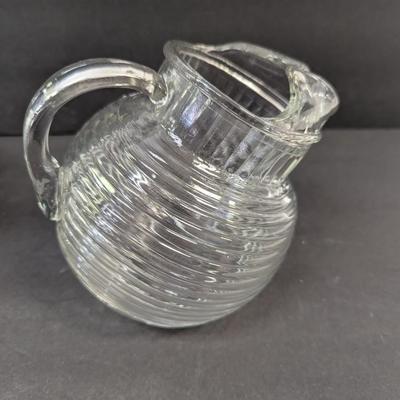Anchor Hocking Tilt Ball Pitcher White Frosted With Silver Accent Lines & Manhattan Frosted Ball Jug Ribbed