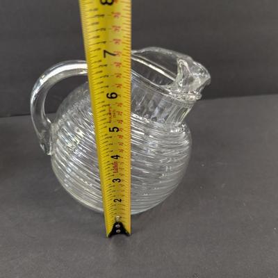 Anchor Hocking Tilt Ball Pitcher White Frosted With Silver Accent Lines & Manhattan Frosted Ball Jug Ribbed