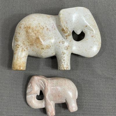 Set of 2 Carved Soapstone Elephants