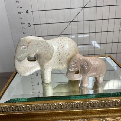 Set of 2 Carved Soapstone Elephants