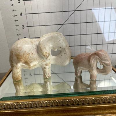 Set of 2 Carved Soapstone Elephants