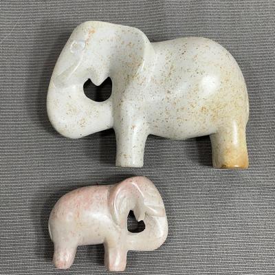 Set of 2 Carved Soapstone Elephants
