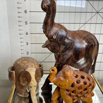Set of 3 Handmade some Hand carved Elephants