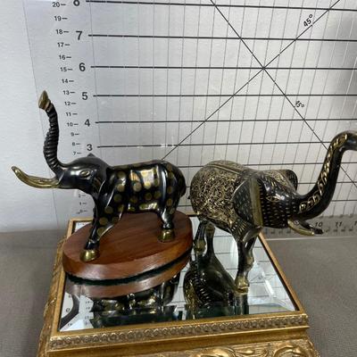 2 Vintage Brass Elephants Engraved and more