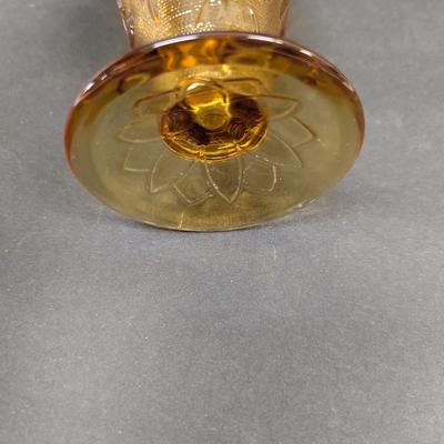11 - Tiara Indiana Glass Amber Sandwich Footed Tumblers #22
