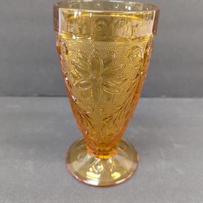11 - Tiara Indiana Glass Amber Sandwich Footed Tumblers #22
