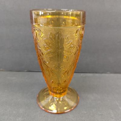 11 - Tiara Indiana Glass Amber Sandwich Footed Tumblers #22