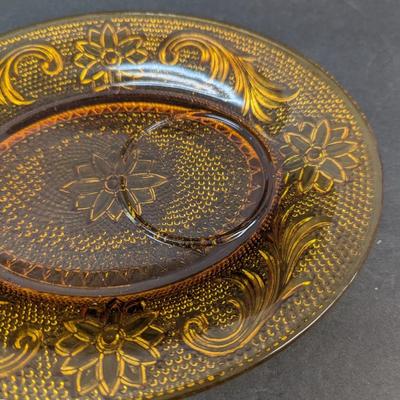 8 Sets Of Tiara Sandwich Amber Indiana Glass Snack Sets #23