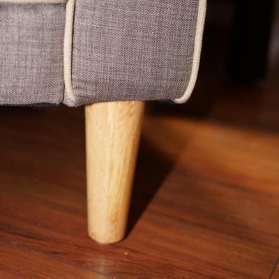 MCM STYLE ACCENT LOUNGE ARMCHAIR LIGHT GREY TUFT BACK AND SEAT W/ WHITE CORD ACCENT/ NAURAL WOOD LEGS