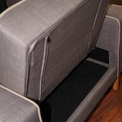MCM STYLE ACCENT LOUNGE ARMCHAIR LIGHT GREY TUFT BACK AND SEAT W/ WHITE CORD ACCENT/ NAURAL WOOD LEGS
