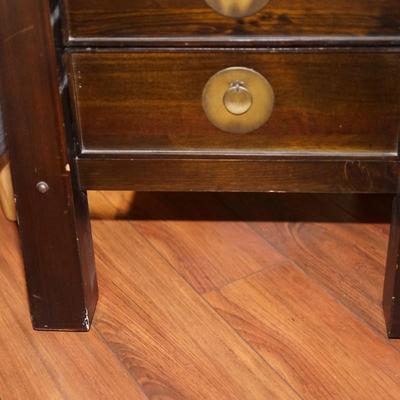 MCM ASIAN INFLUENCE EIGHT DRAWER TALL CHEST/ BRASS PEDAL SHAPED LEAVES AND BACK PLATE