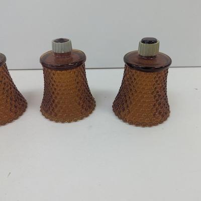 5 - Amber Hobnail Peglite Votive Candle Holders 3 1/4" Tall