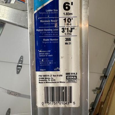 LOT 3G: 6’ Werner 6’ Folding Ladder