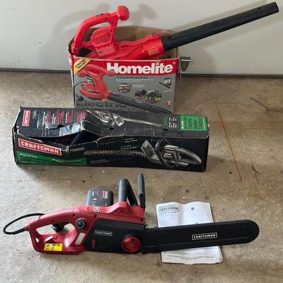 LOT 4G: Craftsman Electric Chainsaw, Homelite Electric Blower/Vac & Craftsman Bushwacker
