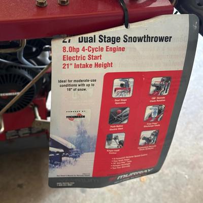 LOT 5G: Murray Performance 8 HP 27” Dual Stage Snowthrower - New with Tags