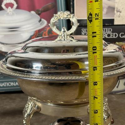 LOT 11G: Silver Plates Casserole Dish, Chafing Dish & Oblong Baker