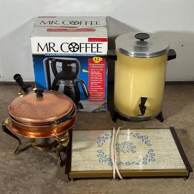 LOT 12G: Vintage Kitchen Appliances & More - Warm O Tray, West Bend Coffee Percolator & More