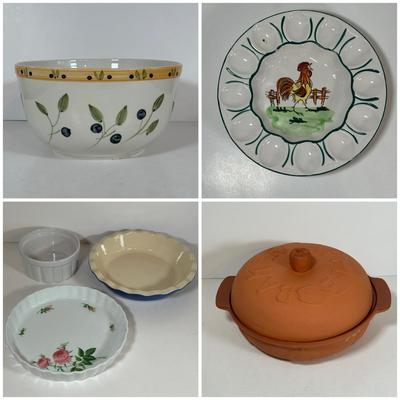 LOT 19D: Terracotta Apple Baker, Egg Serving Plate & More