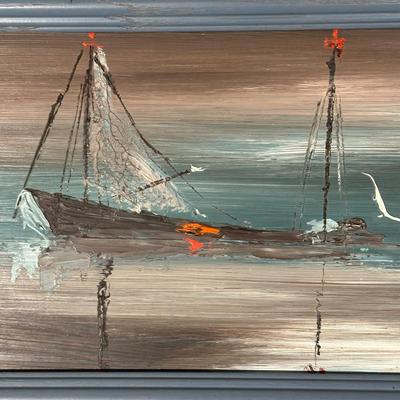 LOT 26L: Two Framed Nautical Scene Oil Paintings