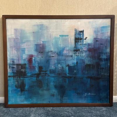 LOT 30L: Framed Abstract Cityscape Oil Painting Signed by Artist