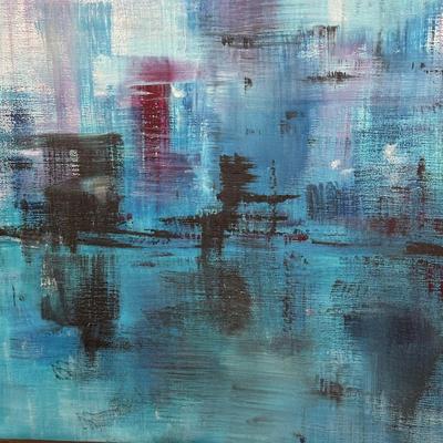 LOT 30L: Framed Abstract Cityscape Oil Painting Signed by Artist