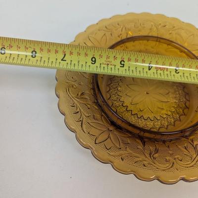Vintage Amber Sandwich Glass Butter Dish #1
