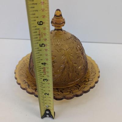 Vintage Amber Sandwich Glass Butter Dish #1