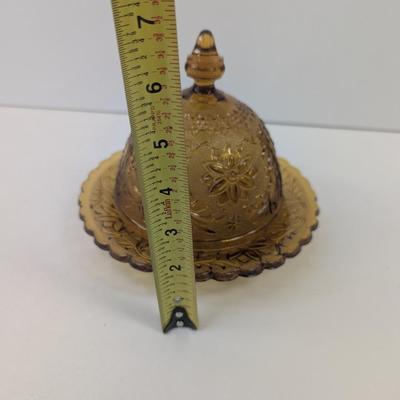 Vintage Amber Sandwich Glass Butter Dish #2