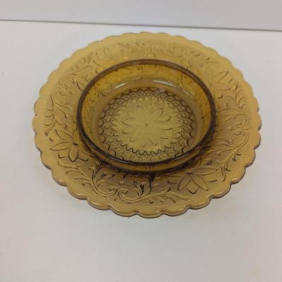 Vintage Amber Sandwich Glass Butter Dish #2