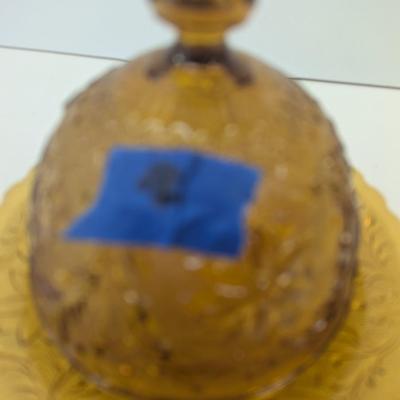 Vintage Amber Sandwich Glass Butter Dish #2