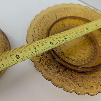 Vintage Amber Sandwich Glass Butter Dish #2