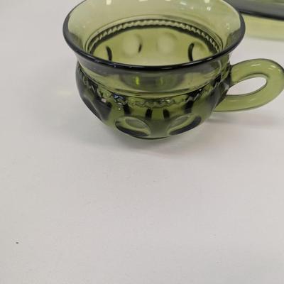 8 Piece Set Of Indiana Glass Kings Crown Thumbprint Snack Plate & Tea Cup #33