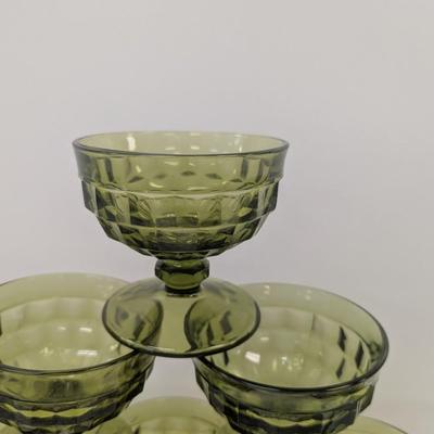 8 - Indiana Glass Green Avocado Footed Dessert Bowl Dish #37