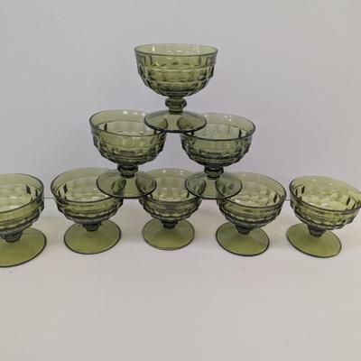 8 - Indiana Glass Green Avocado Footed Dessert Bowl Dish #37