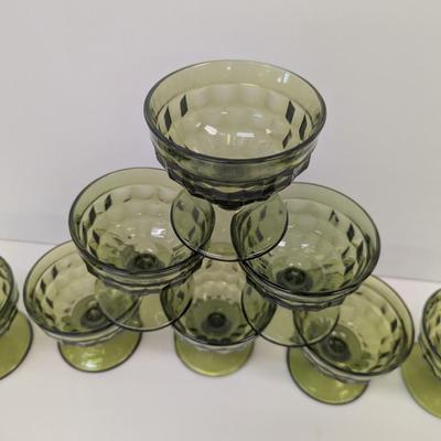 8 - Indiana Glass Green Avocado Footed Dessert Bowl Dish #37