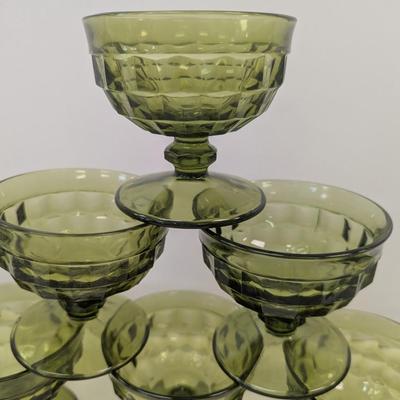 8 - Indiana Glass Green Avocado Footed Dessert Bowl Dish #37