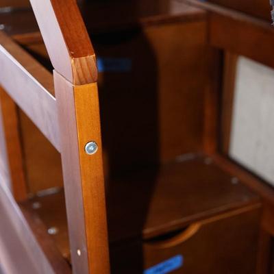 STAIRWAY BUNK BED OF TWO TWIN BEDS AND A TRUNDLE. CUBBIE STEPS. DOUBLE GUARD RAIL AND STEPS BUILT IN