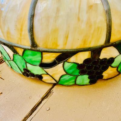 LOT 528: Vintage Slag Glass/Stain Glass Hanging Lamp.