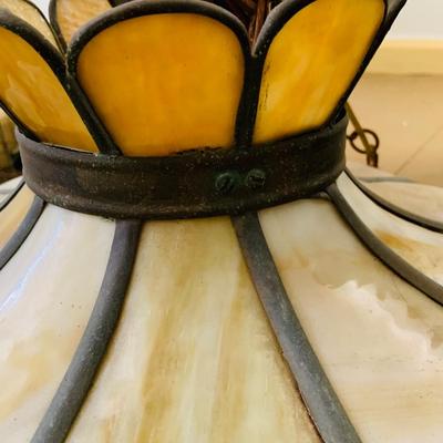 LOT 528: Vintage Slag Glass/Stain Glass Hanging Lamp.