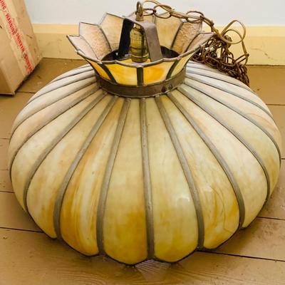 LOT 529: Vintage Slage Glass Hanging Lamp