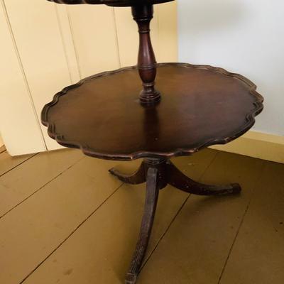 LOT 530: Vintage/Antique Two Tiered Pie Crust Wood Table