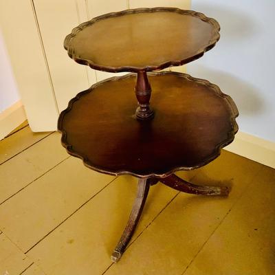 LOT 530: Vintage/Antique Two Tiered Pie Crust Wood Table