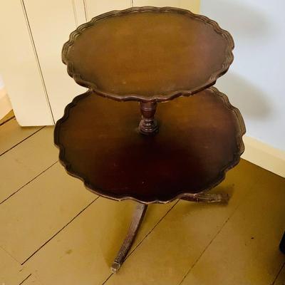 LOT 530: Vintage/Antique Two Tiered Pie Crust Wood Table