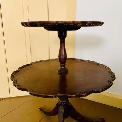 LOT 530: Vintage/Antique Two Tiered Pie Crust Wood Table